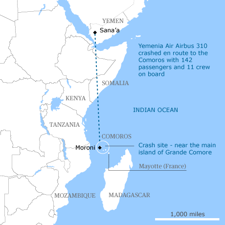 Map - Comoros plane crash
