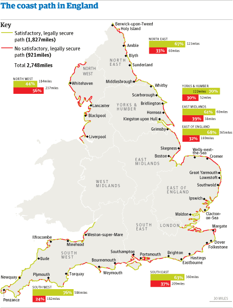 Map Of England Coastline England To Clear Coast Of Barbed Wire, Blocked Paths And Irate Landowners |  Environment | The Guardian