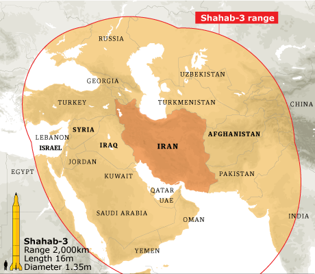 وسائل اعلام امريكيه  : ايران اجرت تجربه لاختبار صاروخ بالستي  بمدى 1000 كم ( شهاب-3 ) Iran_missile_map