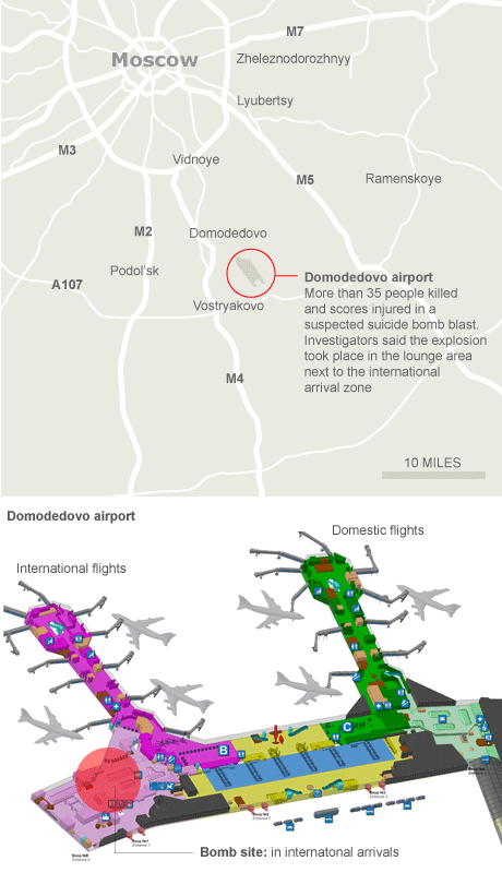 Graphic: location of the bomb at Domodedovo airport