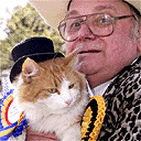 Alan Hope launches the Monster Raving Loony party's general election campaign at the Dog and Partridge pub in Yateley, north Hampshire, with joint leader cat Mandu.  Their manifesto is a blank piece of paper.   <BR><B>Photo: Chris Ison, PA</B>
