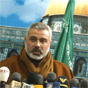 Ismail Haniyeh of Hamas speaks to the media in Gaza