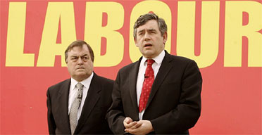 John Prescott and Gordon Brown at the launch an election campaign poster in 2005. Photograph: Peter Macdiarmid/Getty