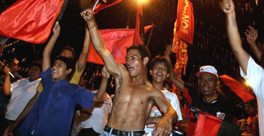 Supporters of Daniel Ortega celebrate early results indicating that their candidate may win Nicaragua&#146;s presidential election in the first round