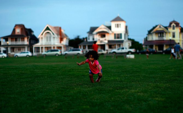 A child plays in Ocean Park in Oak Bluffs Massachusetts on Martha's Vineyard.