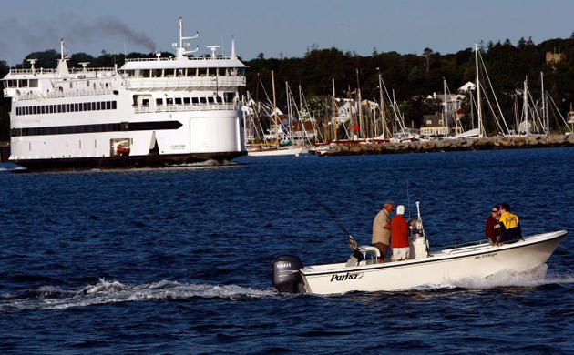 A ferry in Vineyard Haven leaves for Woods Hole on the island of Martha's Vineyard