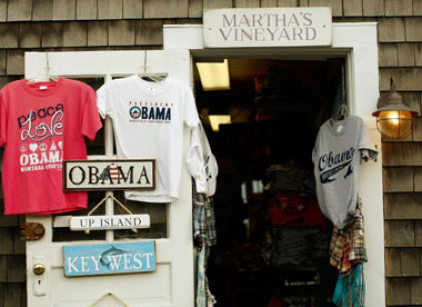 Barack Obama memorabilia for sale in Martha's Vineyard, where the president will be vacationing next week, 6 August 2009. Photograph: Win McNamee/Getty Images