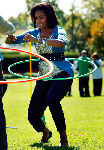 Michelle Obama: Michelle Obama hula hoops on the South Lawn