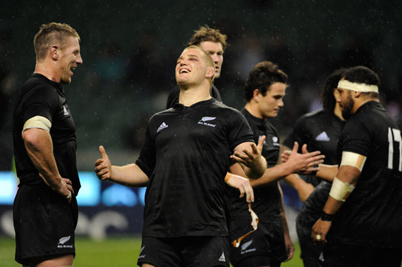 England v All Blacks: Owen Franks enjoys the taste of victory after the final whistle goes