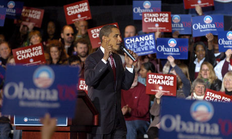 Senator Barack Obama campaigns for Democratic vote in Iowa