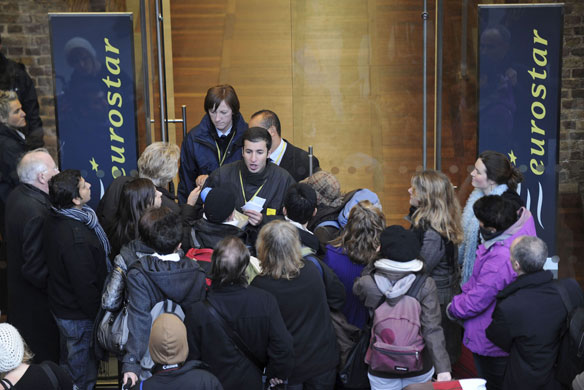 Eurostar delays: People crowd around the Eurostar ticket office in St Pancras Station