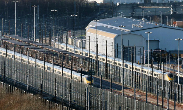 Eurostar delays: Two Eurostar trains sit in sidings at the Eurotunnel site in Folkestone