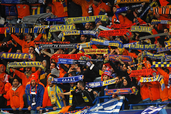 United & Chelsea: Apoel Nicosia fans are in good voice at Stamford Bridge ahead of kick off