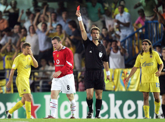 Hot headed Rooney: Rooney gets the red card during Champions League match against Villarreal