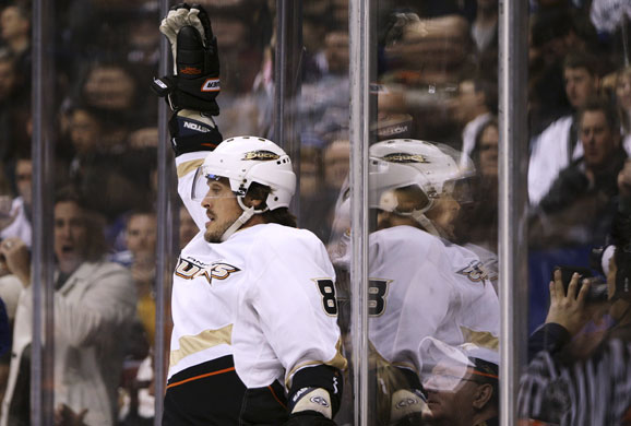 Sport: 24 hours: Anaheim Ducks' Teemu Selanne celebrates after scoring