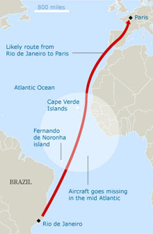 Map of the Air France crash
