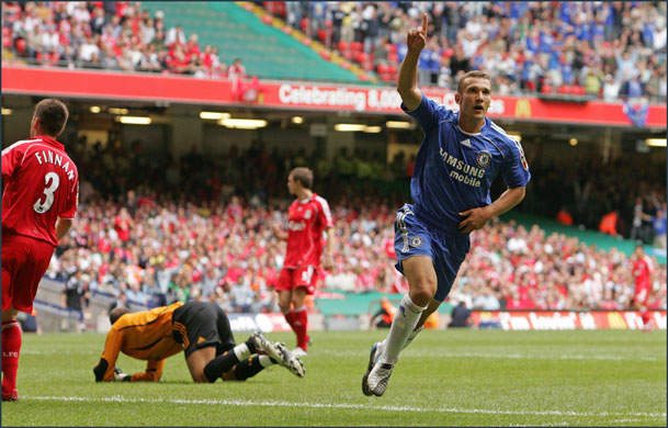 record transfers: Andrei Shevchenko scores his 1st goal for Chelsea