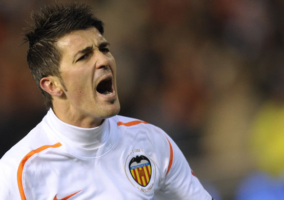 Replacements for Ronaldo: Valencia's  David Villa celebrates his g
