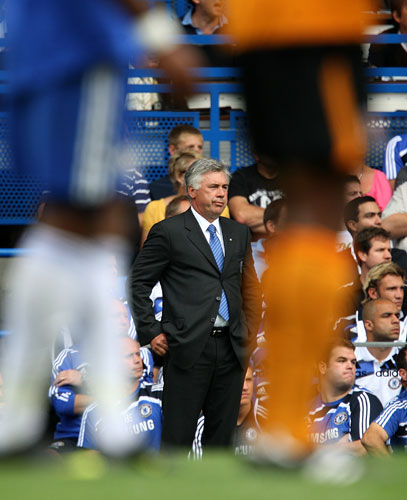 1 champ league draw: Chelsea manager Carlo Ancelotti on the touchline at Stamford Bridge