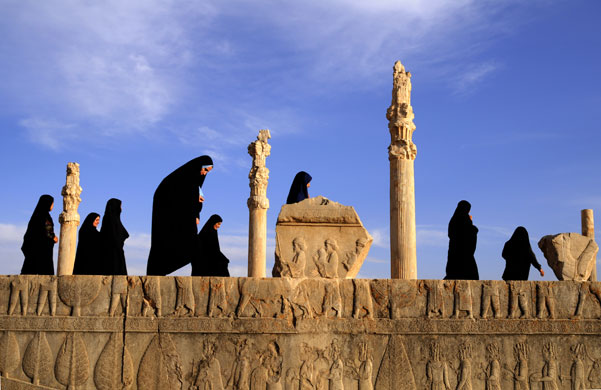 Iran: Women among the ruins at Persepolis, Iran