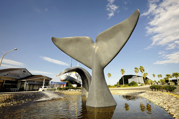 Dolphins in Japan: A fountain outside the whaling museum in Taiji
