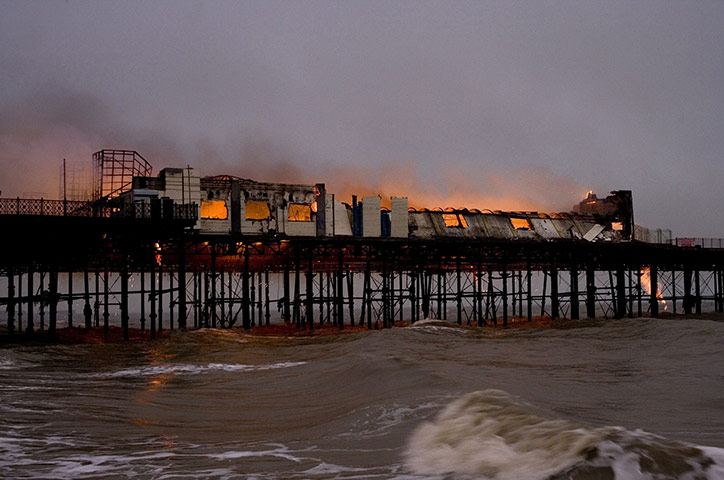 Hastings pier: Fire at Hastings Pier on fire Pier, East Sussex, Britain - 05 Oct 2010
