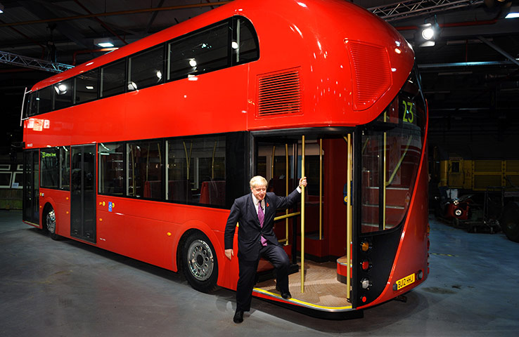 New Bus unveiled: Mayor Boris Johnson unveils a lifesize mock-up of the New Bus