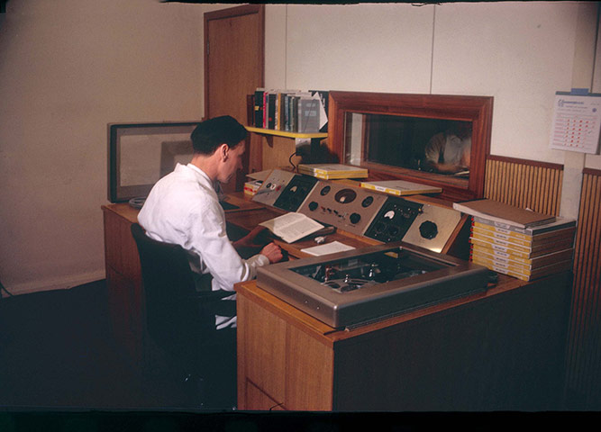 75th Anniversary of RNIB: An engineer sits in the Talking Book sound studio