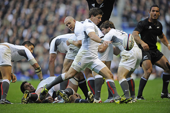 England v All Blacks: Ben Youngs clears the danger from a ruck near his line