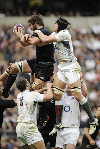 England v All Blacks: Sam Whitelock beats Tom Palmer to a line-out