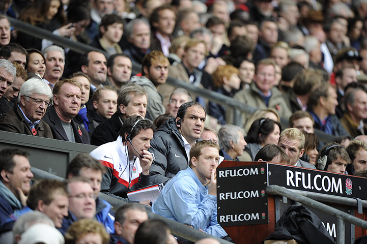 England v All Blacks: Martin Johnson looks at the big screen as the TMO judges the 1st Kiwi try