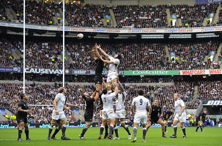 England v All Blacks: Sam Whitelock and Tom Palmer compete for a line-out