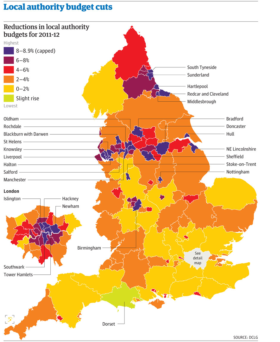 Local council cuts announced get the data Society theguardian