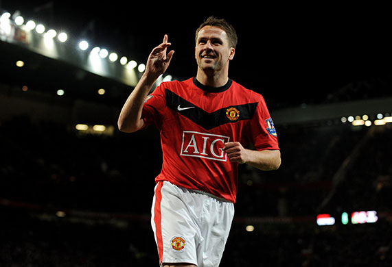 Wednesday football: Michael Owen celebrates scoring United's third goal