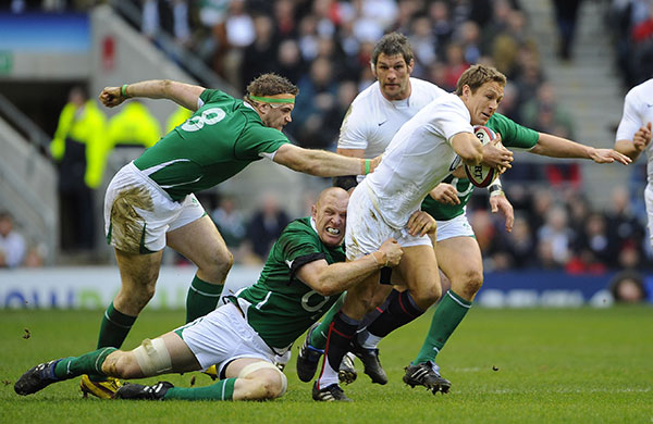 England v Ireland: Jonny Wilkinson is hauled back by Paul O'Connell
