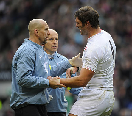 England v Ireland: Simon Shaw has to go off with a shoulder injury