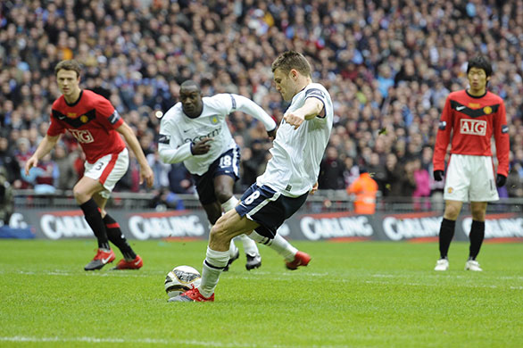 Carling Cup Final: 15:05 With just five minutes gone, James Milner steps up to take a penalty