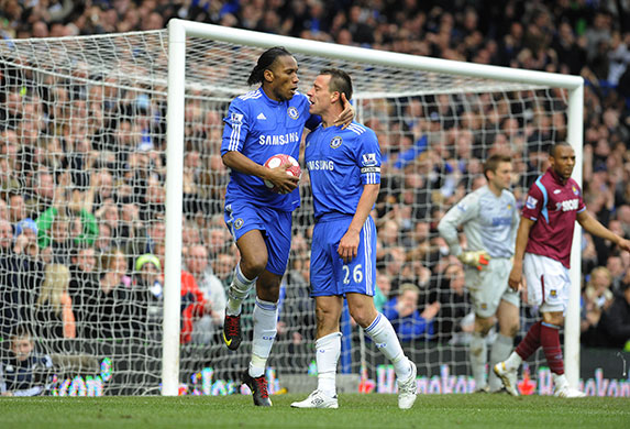 Chelsea v : Drogba and Terry celebrate after Chelsea's striker makes it 2-1