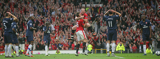 Title race gallery: United celebrate as Arsenal are aghast after Diaby's own goal