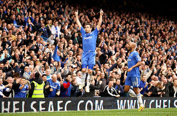 Title race gallery: Frank Lampard of Chelsea celebrates scoring his third goal
