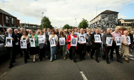 Families of the victims of the Bloody Sunday shootings march from the Bogside area.