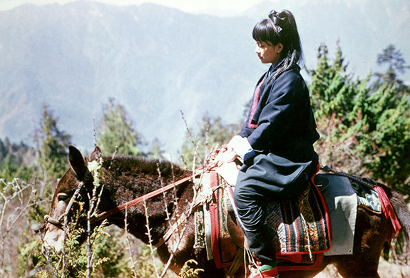 Bà Aung San Suu Kyi cưỡi ngựa lên núi trong chuyến đi Bhutan năm 1971 