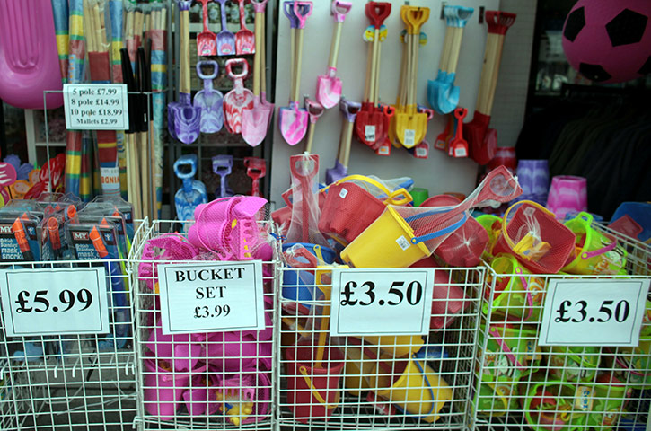 Weymouth: Buckets and spades are displayed for sale at the seafront