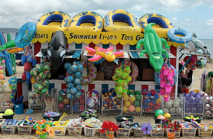 Weymouth: Buckets and spades and other beach toys are displayed for sale