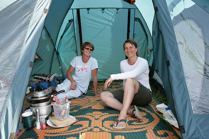 Me and my tent: Terri Banks and Suzie Stone