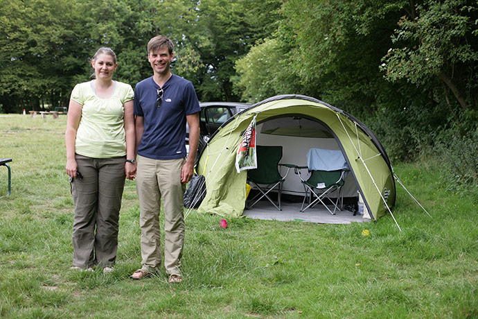 Me and my tent: Neil Hutchinson and Michelle Crosby 