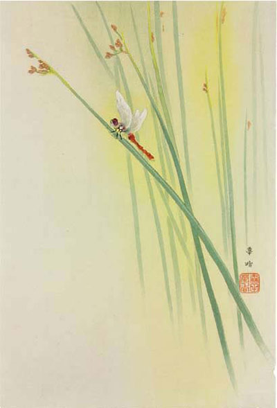 Haiku Animals: Morita Kako, Dragonfly on Stalk of Rush