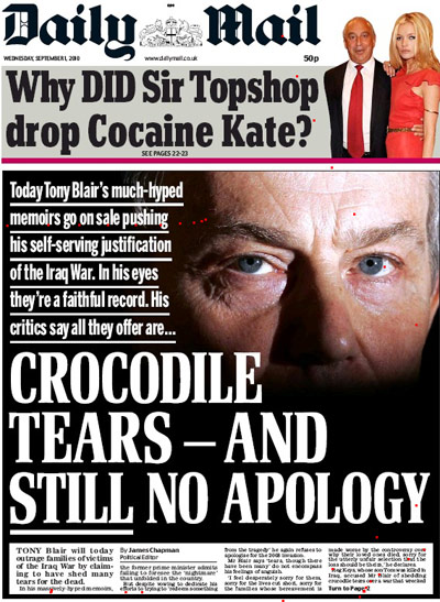 Blair front pages: Daily Mail Blair front page