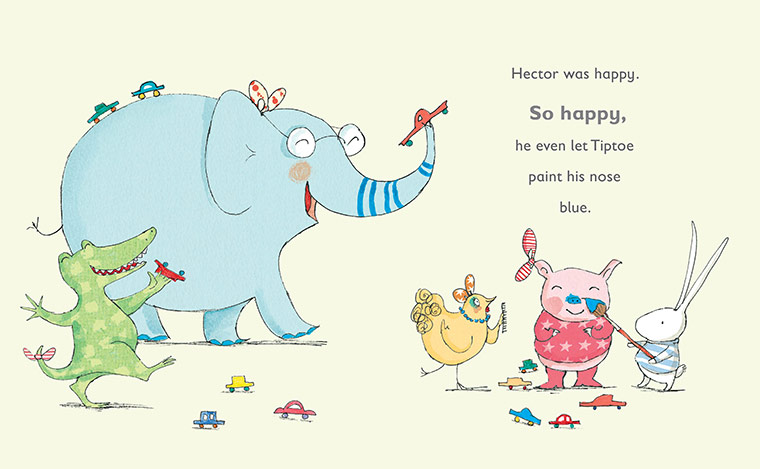 Happy Hector by Polly Dunbar (part of the Tilly and Friends series, Walker Books, 2008)