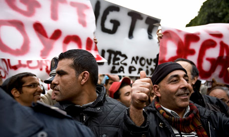 Supporters of Mohamed Ghannouchi during a demonstration in Tunis Tunisia on 25 January 2011